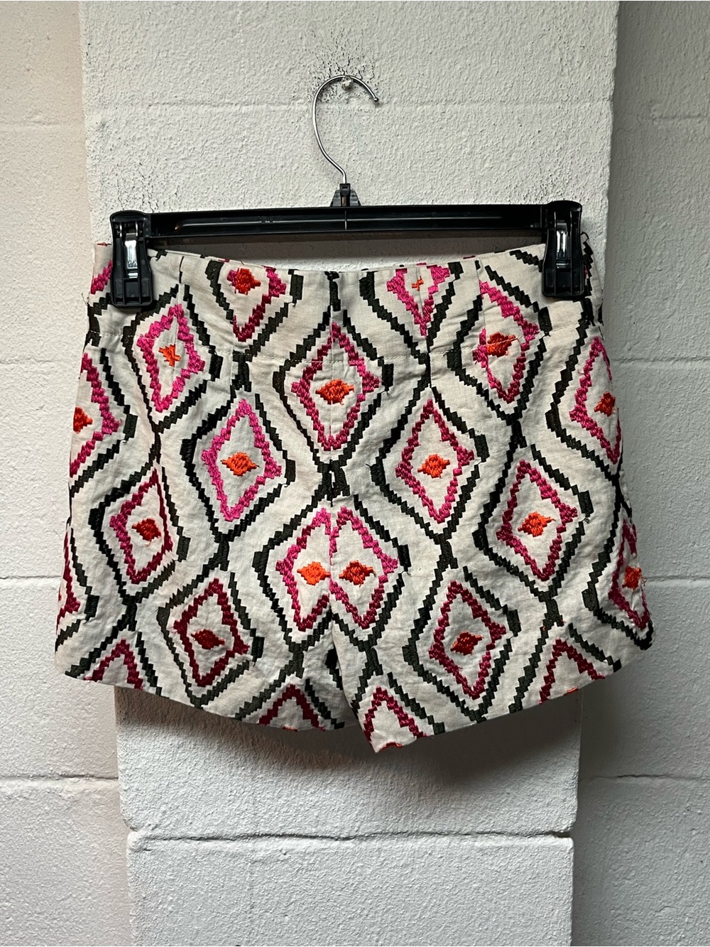 LOFT Cream Embroidered High-Waist Shorts with Pink & Orange Accents - Picture 3 of 5